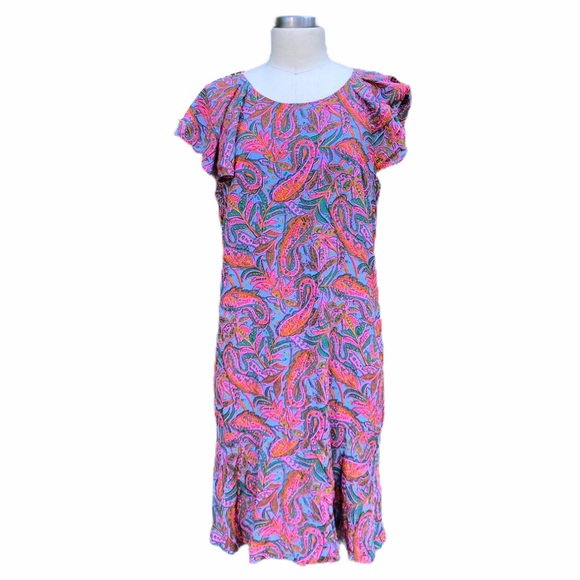 J. Crew Dresses & Skirts - J CREW Silk Paisley Ruffle Sleeve Midi Dress 12T